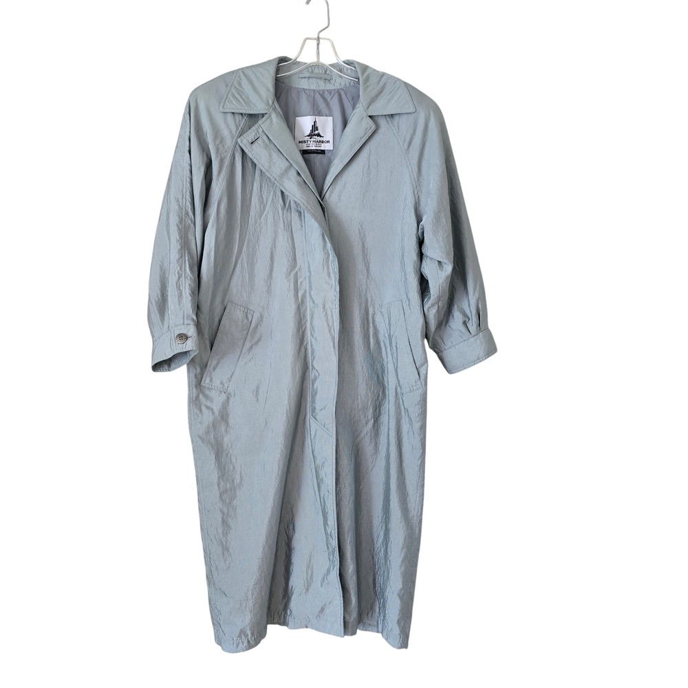Misty Harbor Original‎ Women Iridescent Trench Coat Sage Green Long Button Front